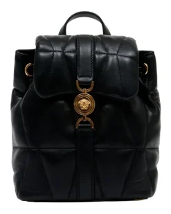 Women's Quilted Leather Backpack Black Lambskin