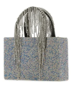 Women's Rhinestone-Embellished Top Handle Bag Blue Fabric Rhinestones