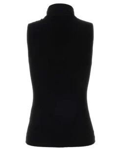 Women's Ribbed Knit Tank Top Black Viscose Polyester Nylon Tops