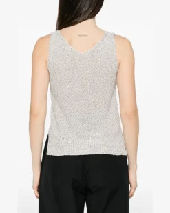 Women's Ribbed-Trim V-Neck Top Ss26 W Beige