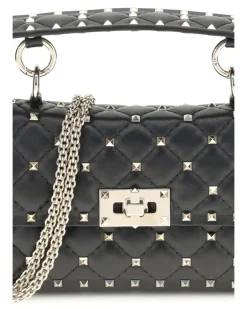 Women's Rockstud Spike Mini Top Handle Bag Nappa Nero Lamb Ovis Aries Handbags Hand rockstud Black