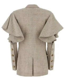Women's Ruffled-Sleeve Viscose Jersey Blazer Beige Blazers