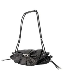 Women's Scrunch-D Small Shoulder Bag - Leather Black Cowhide Shoulder-Hobo-Bags