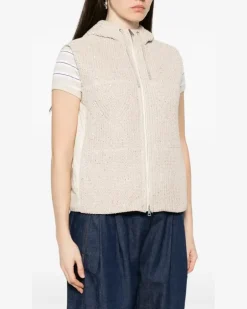 Women's Sequin-Embellished Hooded Gilet Ss26 W Cream