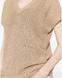 Women's Sequin-Embellished V-Neck Vest Ss26 W Beige