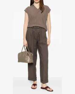 Women's Sequin-Embellished V-Neck Top Ss26 W Taupe
