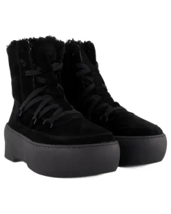 Women's Shearling-Lined Lace-Up Ankle Boot Black