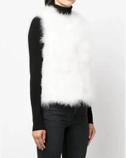 Women's Silk Feathered-Finish Waistcoat Aw26 W White