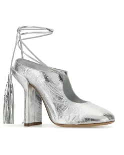 Women's Silver Leather Mules Sneaker High Heel Shoes