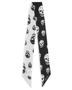 Women's Skull Ribbon Scarf Black-Ivory Silk Black/ivory Scarfs