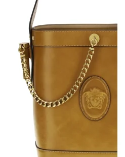 Women's Small Leather Pivot Bucket Bag Natural-Gold 82 Calf Bos Taurus Natural/gold '82