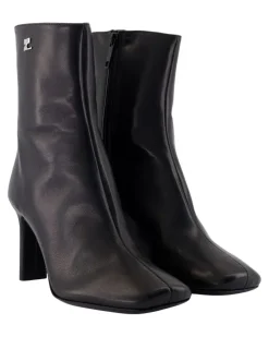 Women's Square Toe Leather Ankle Boot Black