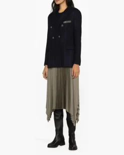 Women's Stripe-Detail Double-Breasted Blazer Aw23 W Navy
