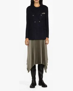 Women's Stripe-Detail Double-Breasted Blazer Aw23 W Navy