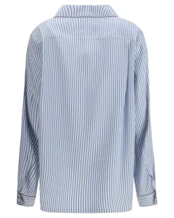 Women's Striped Silk Pj Shirt Sky Blue-Off White Blue/off