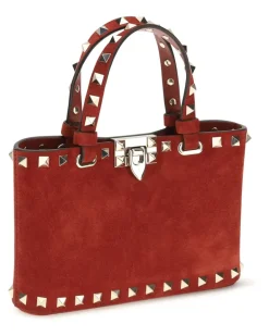 Women's Suede Rockstud Mini Handbag Russet Red Calf Leather Bos Taurus Handbags Hand Bags rockstud