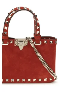 Women's Suede Rockstud Mini Handbag Russet Red Calf Leather Bos Taurus Handbags Hand Bags rockstud