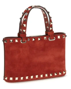 Women's Suede Rockstud Mini Handbag Russet Red Calf Leather Bos Taurus Handbags Hand Bags rockstud