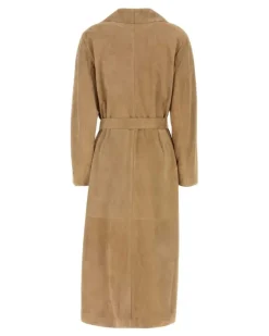 Women's Suede Trench Coat Beige Calf