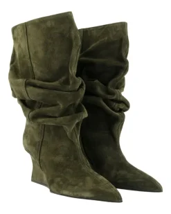 Women's Suede Wedge Ankle Boot Khaki Calfskin