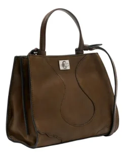 Women's Top Handle Bag Brown Cowhide