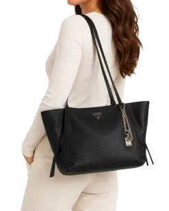 Women's Tote Bag Black Polyurethane - Tote-Bags