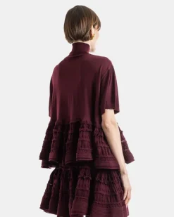 Women's Turtleneck Top With Crinoline Bordeaux Wool Red