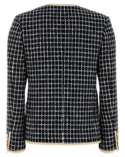 Women's Tweed With Contrast Trim Blazer Black Virgin Wool Cotton Blazers