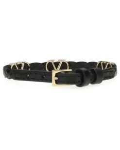 Women's Vlogo Signature Braided Leather Bracelet Nero Calf Bos Taurus Bracelets Black