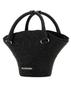 Women's Woven Straw Bucket Bag Black Cotton Polyester