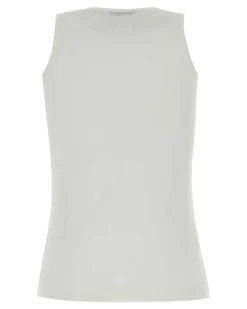 Women Tank Top White Cotton Nylon Sweater