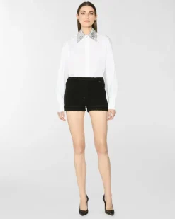 Wool shorts with sequins Black