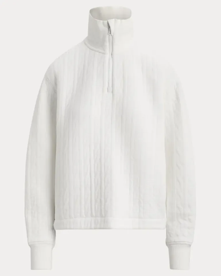 Zopfpullover mit Viertelreißverschluss White