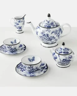 Zuckerdose Herbarium aus Porzellan Blau