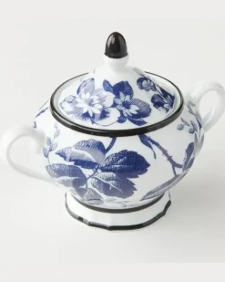 Zuckerdose Herbarium aus Porzellan Blau