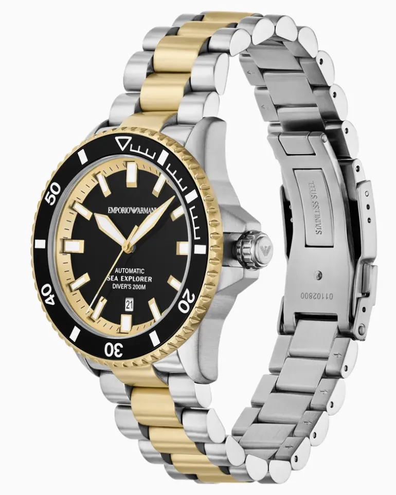 Zweifarbige Sea Explorer Automatikuhr aus Edelstahl Mehrfarbig