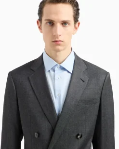 Zweireihiger Anzug der Soho-Linie aus Kaschmir und Baumwollstretch mit Denim-Effekt Marineblau