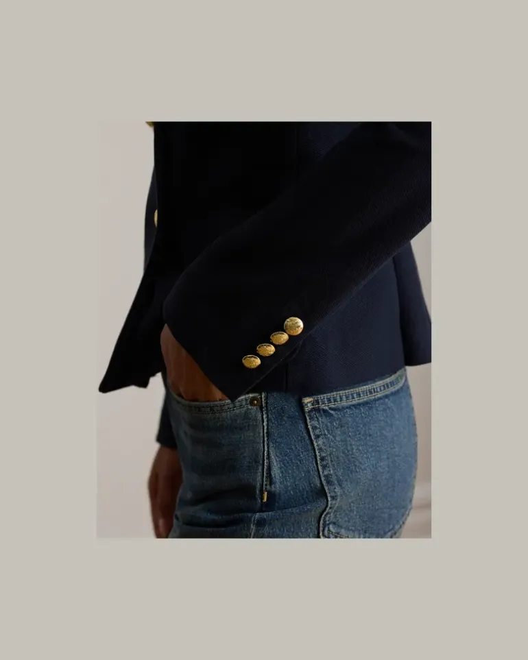 Zweireihiger Blazer aus Stretchpiqué Blue