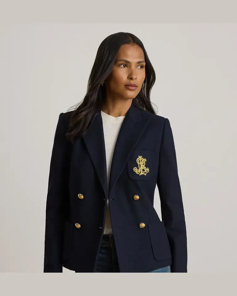 Zweireihiger Blazer aus Stretchpiqué Blue