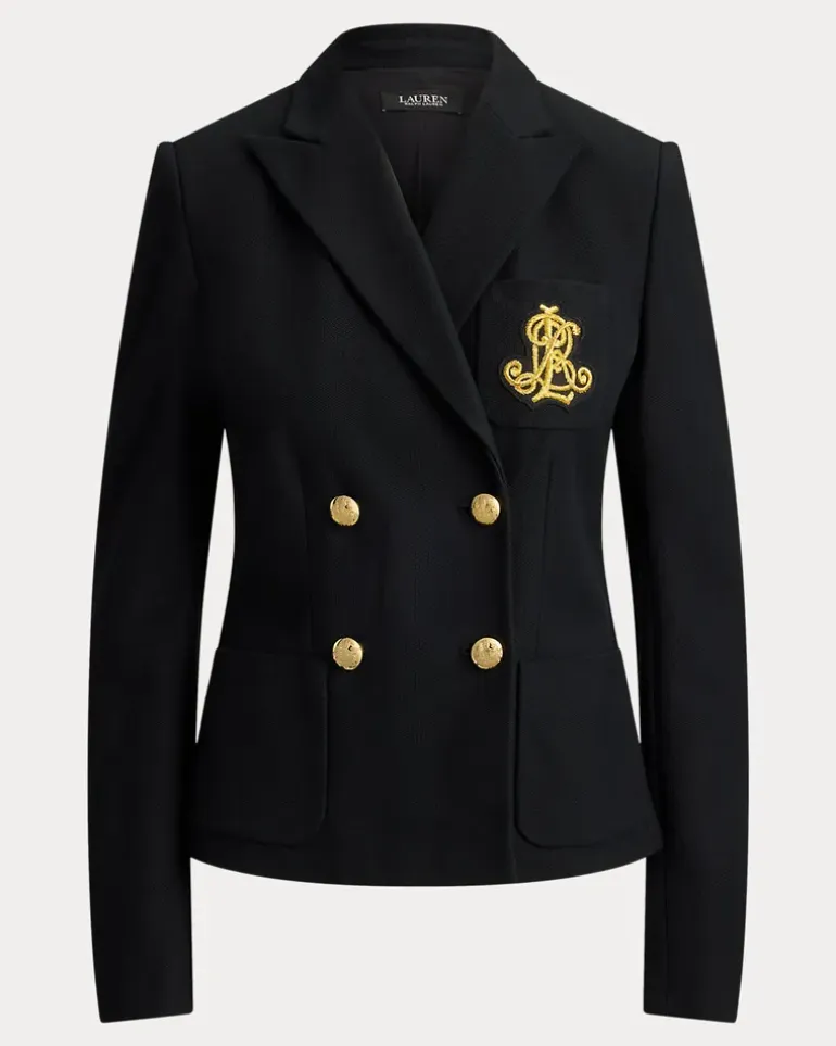 Zweireihiger Blazer aus Stretchpiqué Black