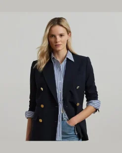 Zweireihiger Blazer aus Wollkrepp Blue
