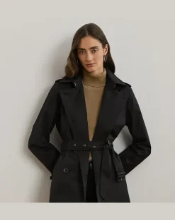 Zweireihiger Trenchcoat mit Baumwolle Black