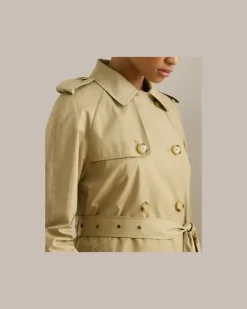 Zweireihiger Trenchcoat mit Gürtel Tan