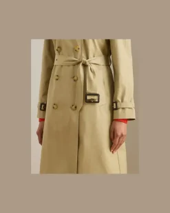 Zweireihiger Trenchcoat mit Gürtel Tan