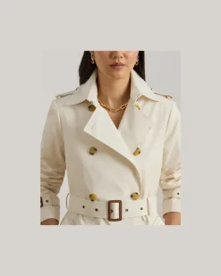 Zweireihiger Trenchcoat mit Baumwolle Cream