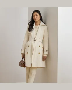 Zweireihiger Trenchcoat mit Baumwolle Cream