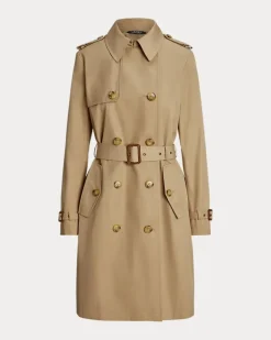 Zweireihiger Trenchcoat mit Baumwolle Tan