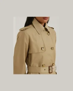 Zweireihiger Trenchcoat mit Baumwolle Tan