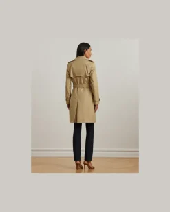 Zweireihiger Trenchcoat mit Baumwolle Tan