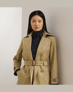 Zweireihiger Trenchcoat mit Baumwolle Tan